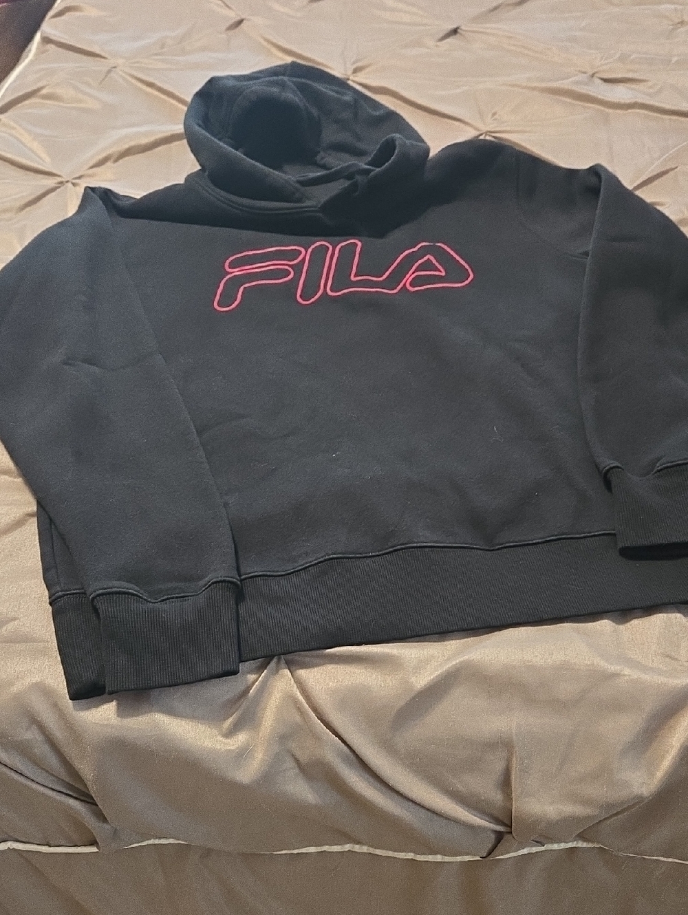 FILA Black Hoodie with Pink Outline Logo